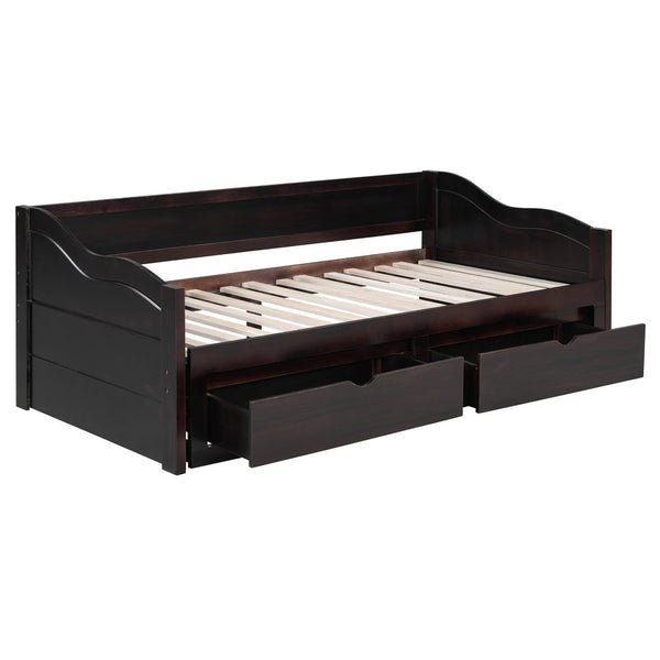 English Elm Wooden Twin Daybed with Pull Out Trundle and Dual Storage Drawers for Guest Rooms Espresso LP000519AAP-1