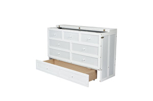 English Elm Murphy Cabinet Queen Bed Solid Pine Frame with Built-in Charging Station for Guest Rooms White W504S00164