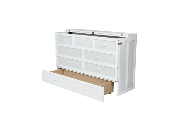 English Elm Murphy Cabinet Queen Bed Solid Pine Frame with Built-in Charging Station for Guest Rooms White W504S00164