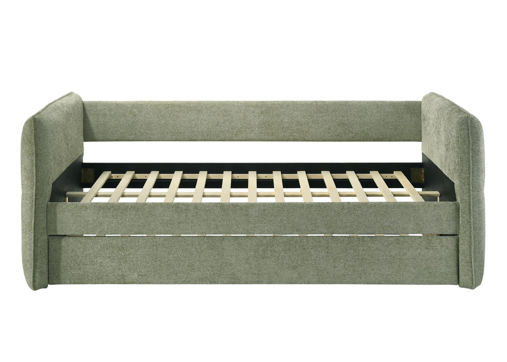 English Elm Luxurious Modern Daybed with Pull-Out Trundle, Button Tufted Upholstery and Nailhead Trim Comfort Elegance Light Green 41.75 L x 41.63 W x 6.38 H B011S01716