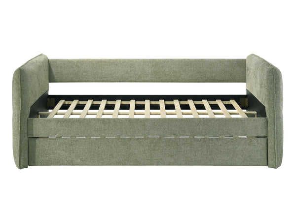 English Elm Luxurious Modern Daybed with Pull-Out Trundle, Button Tufted Upholstery and Nailhead Trim Comfort Elegance Light Green 41.75 L x 41.63 W x 6.38 H B011S01716