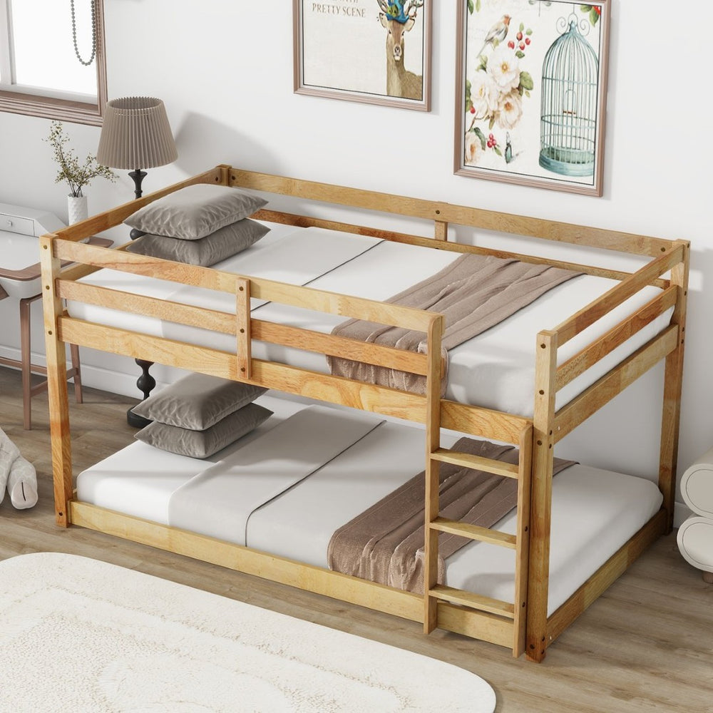 English Elm Solid Wooden Twin Over Twin Floor Bunk Bed - Safe, Stylish, And Functional With Natural Finish Design W504P191673-GIGA