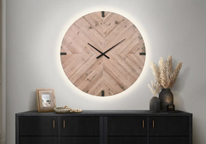 English Elm Clocks, 30 Inch Round Led Backlit Wall Timepiece with Remote Wood Finish Modern Decor Brown B2710P461742