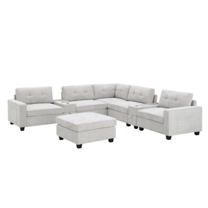 English Elm [new U-shaped Chenille Sectional Six Seat Tufted Couch with Usb Charging Storage Light Gray N723S1191K