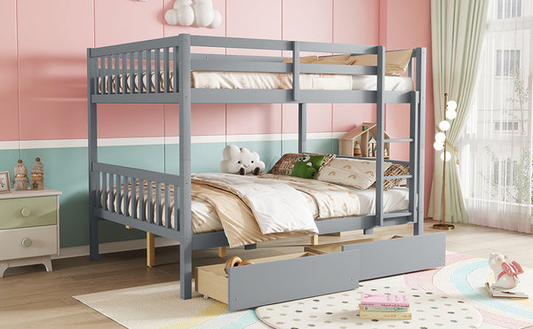 English Elm Full Full Over Full Bunk Bed In Grey With 2 Storage Drawers, Ladder & Safety Guardrails – Versatile Design! W504S00194