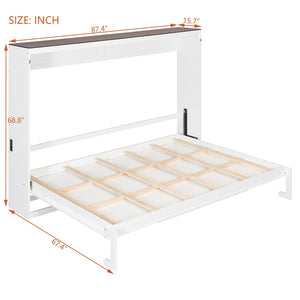 English Elm Queen Murphy Wall Bed with Usb Ports Space Saving Cabinet for Guest or Home Office White LP000385AAK
