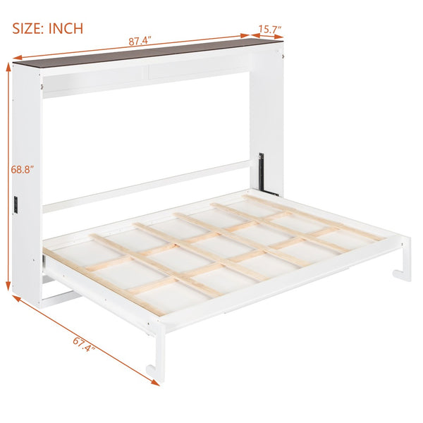 English Elm Queen Murphy Wall Bed with Usb Ports Space Saving Cabinet for Guest or Home Office White LP000385AAK