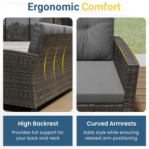English Elm 4-piece Wicker Outdoor Conversation Set with Acacia Wood Table and Foam Cushions Grey+Brown B082S00062