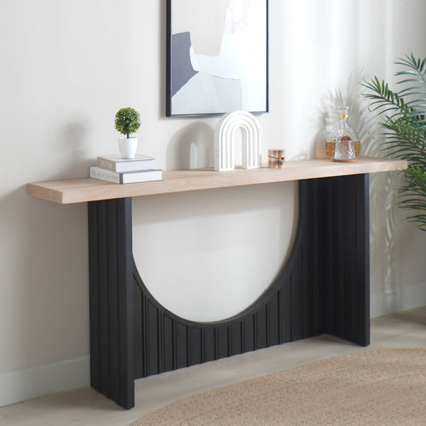English Elm Modern Modular Console Table with Black Arch Base & Natural Wood Top, 4 Styles, 70.3"L Versatile Decor W2729P199007