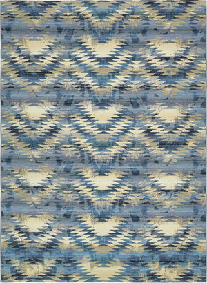 Unique Loom Outdoor Modern Aztec Machine Made Geometric Rug Blue, Ivory/Navy Blue/Black 8' 0" x 11' 4"