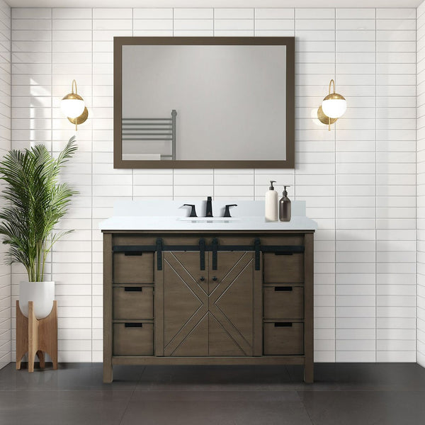 English Elm Rustic 48" Brown Vanity with Cultured Marble Top, Soft-Close Drawers, Matte Black Faucet Included B2731P260131
