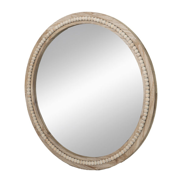 English Elm D30" Lowley Round Beaded Wood Frame Wall Mirror Bohemian Rustic Accent Decor W2078P296026