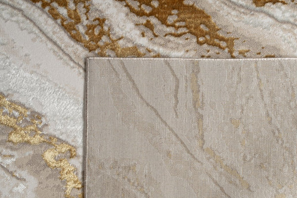 English Elm "Adina" Luxury Area Rug - Beige & Gold Abstract Design For Modern Living Spaces, Durable & Elegant B030P216155
