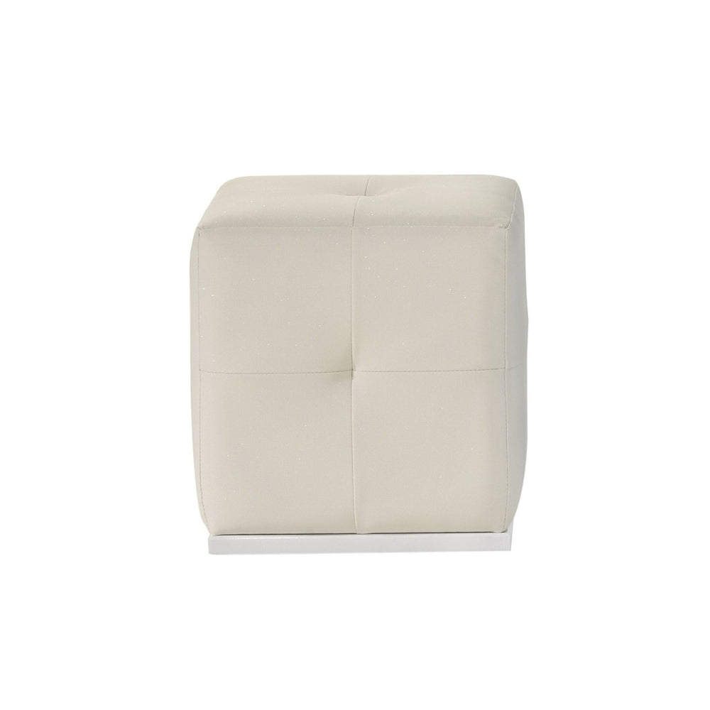 English Elm White Button Tufted Vanity Stool with Rubberwood Legs Compact Bedroom Seating B2741P473066