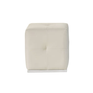 English Elm White Button Tufted Vanity Stool with Rubberwood Legs Compact Bedroom Seating B2741P473066
