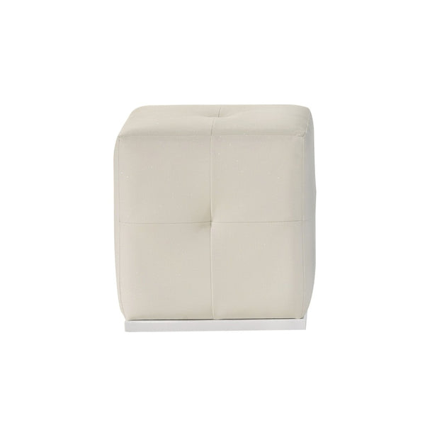 English Elm White Button Tufted Vanity Stool with Rubberwood Legs Compact Bedroom Seating B2741P473066