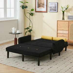 English Elm Black corduroy loveseat sofa with adjustable recline, hidden USB armrest, foam comfort & storage pockets W570P333064