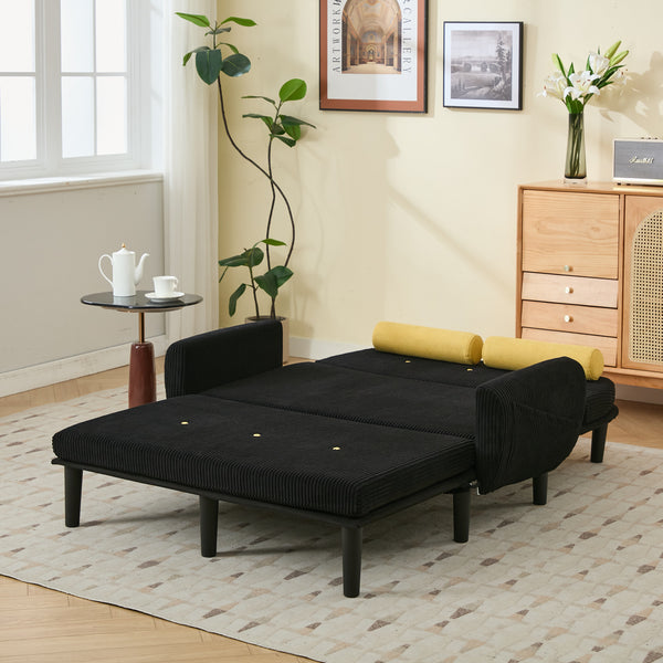 English Elm Black corduroy loveseat sofa with adjustable recline, hidden USB armrest, foam comfort & storage pockets W570P333064