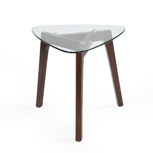 English Elm Christopher Knight Home® - END Table Walnut Solid Wood Mid-Century Modern Side Table with Glass Top, Splayed Legs, 27.75"L x27"W 68682.00