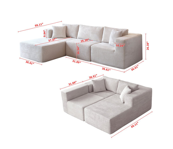 English Elm H613 Modular Sectional Sofa - Mid-Century Modern L-Shaped Couch With Reversible Chaise In Beige W3191S00002