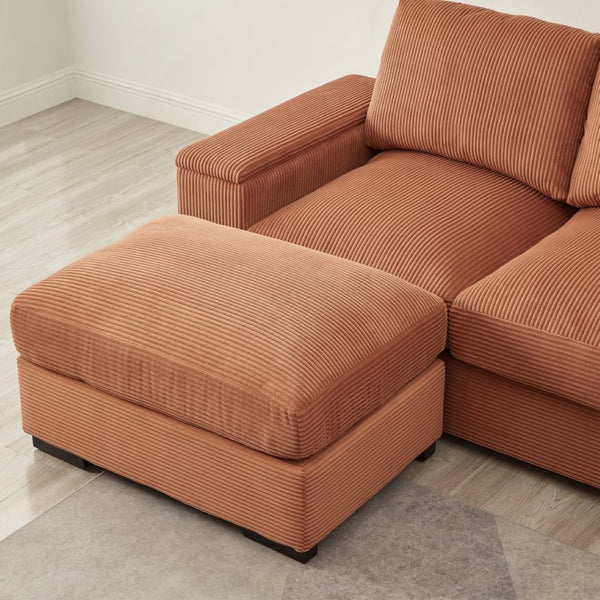 English Elm 122"l Corduroy Sectional with Dual Ottomans Modular U-shape Sofa for Modern Living Orange W1669S00022