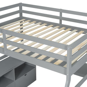 English Elm Full Size Kids Loft Bed with Integrated Desk Seven Drawers and Open Shelving Gray LT000649AAE