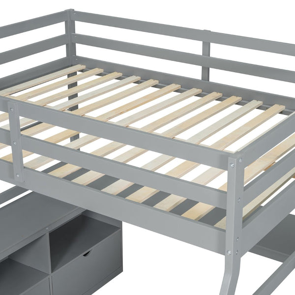 English Elm Full Size Kids Loft Bed with Integrated Desk Seven Drawers and Open Shelving Gray LT000649AAE-3