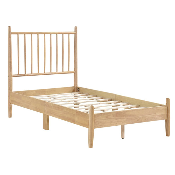 English Elm Mid-century Twin Platform Bed Natural Wood Vertical Slat Headboard Bedroom Frame B011P437952
