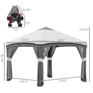 English Elm Outsunny 10' X 10' Pop-Up Canopy Tent With Mesh Netting, Adjustable Height, & Wheeled Carry Bag W2225P174219-GIGA