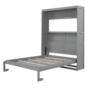 English Elm Queen Murphy Wall Bed with Integrated Shelving Foldable Mdf Cabinet for Guest Rooms Gray LP000693AAE-4
