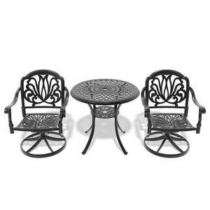 English Elm 3-Piece All-Weather Cast Aluminum Dining Set With Swivel Chairs & Round Table For Cozy Outdoor Spaces P1 W1710S00258-GIGA