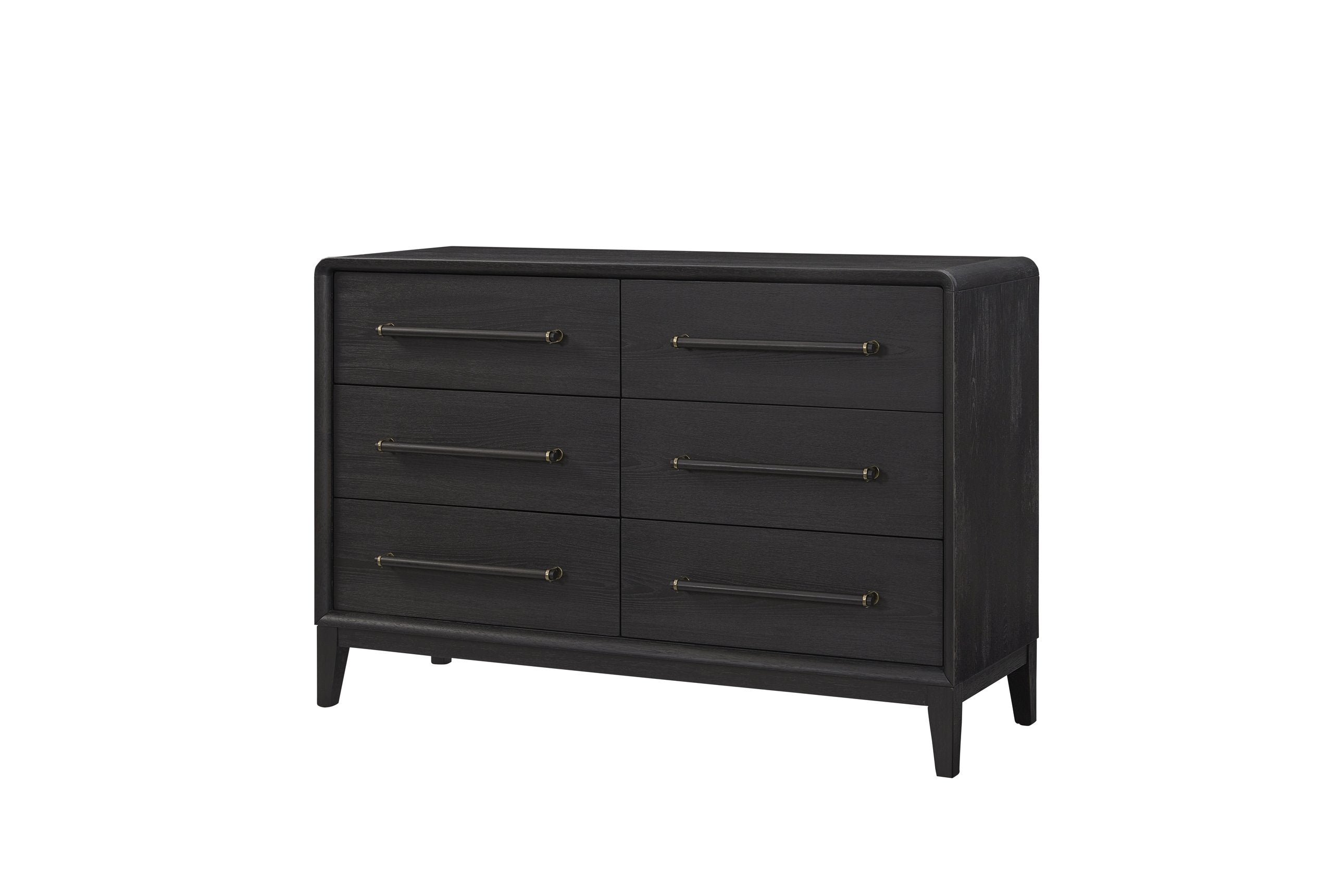 Small Dresser Peppercorn  Elm Veneer Six-Drawer Chest With Felt Top D