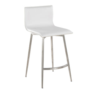 English Elm Mara 26" Upholstered Counter Stool Set of 2 — Contemporary White Faux Leather Swivel, Metal Base, Footrest B202S00347