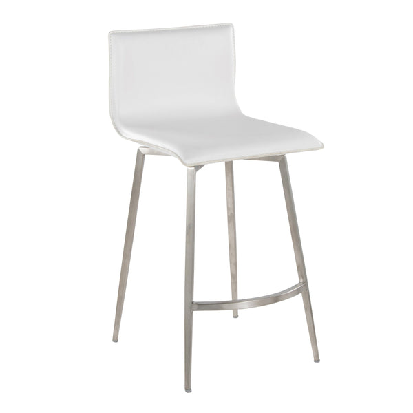 English Elm Mara 26" Upholstered Counter Stool Set of 2 — Contemporary White Faux Leather Swivel, Metal Base, Footrest B202S00347