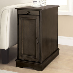 English Elm Transitional Side Table with Built-In USB & Power Dock, Pull-Out Cup Holder and Spacious Cabinet Storage Gray 15 L x 27 W x 27 H B2741P341687