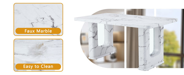 English Elm 64.5×35.4 Marble Pattern Glass Base Dining Table Seats 8 Modern Nordic Style W2827S00031