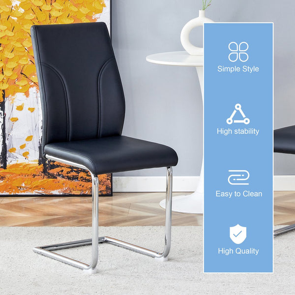 English Elm 6 Dining Chair Set Black PU Upholstered High-Back Chairs, Waterproof Stitching, Sturdy Legs, Easy Assembly W1151P203804