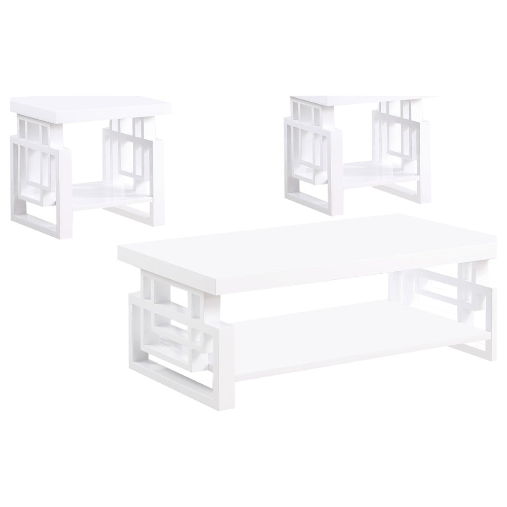 English Elm Fletcher Gloss White Lacquer Coffee and End Table Set for Modern Living Rooms B062S01661
