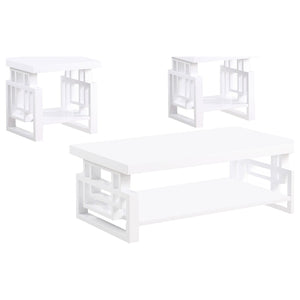 English Elm Fletcher Gloss White Lacquer Coffee and End Table Set for Modern Living Rooms B062S01661
