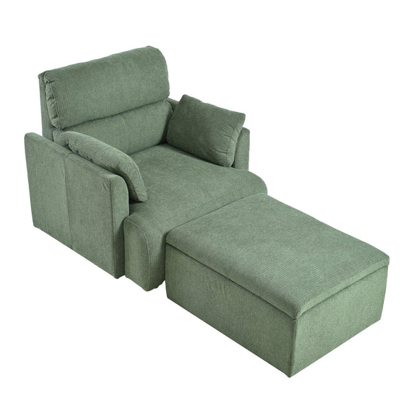 English Elm Oversized Storage Ottoman Accent Chair with Deep Wide Seat, Mid-Century Upholstered Lounge Sofa for Cozy Reading and Relaxation Dark Green W1028S00045