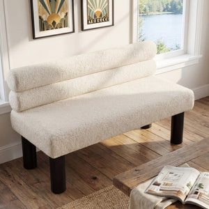English Elm Upholstered Dining and Entryway Bench with Rubberwood Legs Padded Seat 300 Lb Capacity Beige,Black N779P371712A