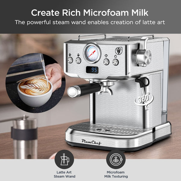 English Elm 20 Bar Espresso Machine with Steam Wand Pressure Display and Ese Pod Support W1002P292436