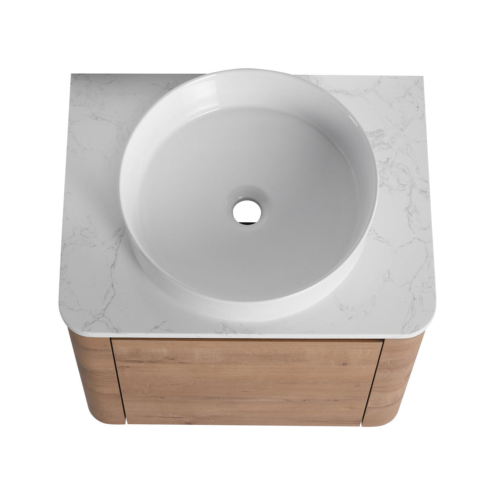 English Elm 24'' Wall-Mounted Bathroom Vanity With Stylish Ceramic Vessel Sink & Soft-Close Door For Small Spaces W999S00392