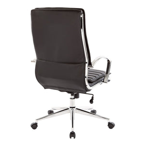OSP Home Furnishings High Back Executive Office Chair with Faux Leather Upholstery Lumbar Support Chrome Arms Black SPX23590C-U6