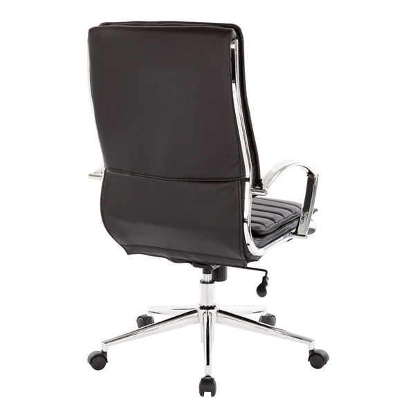 OSP Home Furnishings High Back Executive Office Chair with Faux Leather Upholstery Lumbar Support Chrome Arms Black SPX23590C-U6