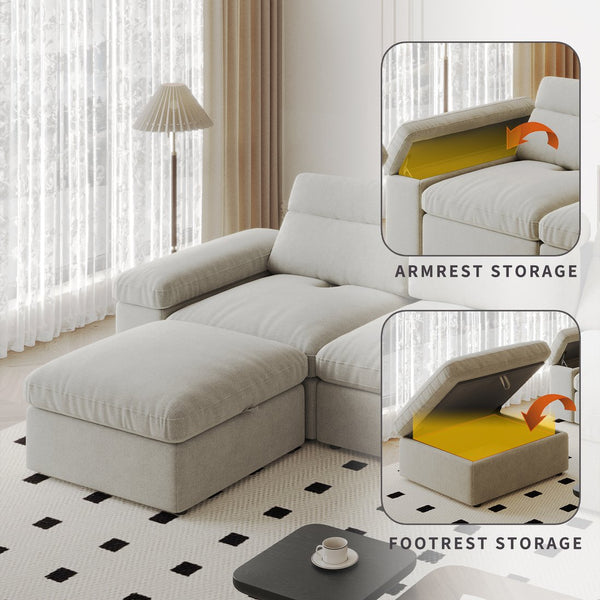 English Elm This modular cloud sofa offers adjustable reclining back, down-filled cushions, hidden storage and plush comfort for modern spaces Gray W3820S00007