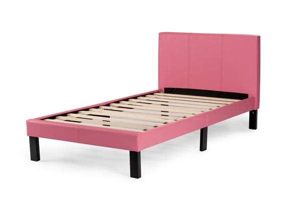 English Elm Simple Modern Faux Leather Upholstered Full Bed with Sturdy Wooden Slats, Streamlined Headboard Design for Comfortable Sleep and Durable Support Espresso,Pink 45 L x 29 W x 4 H B011P396732