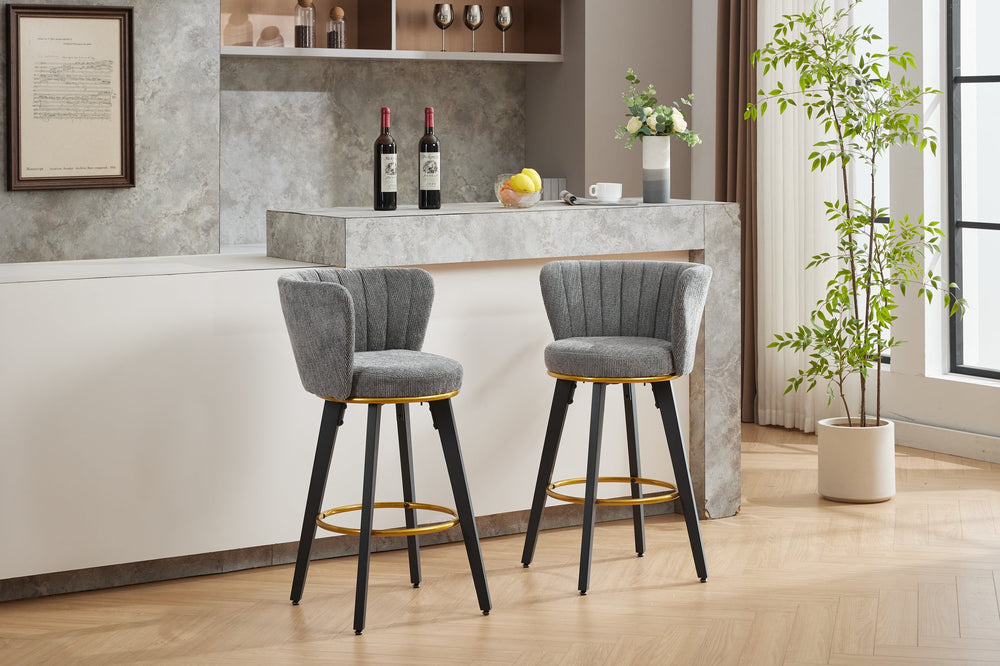 English Elm Counter Mid-Century Swivel Bar Stools Set of 2 — 360° Upholstered Seats, Metal Legs, Padded Comfort, Gold Accents Gray W2725P252438