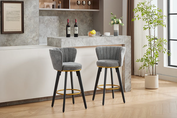 English Elm Counter Mid-Century Swivel Bar Stools Set of 2 — 360° Upholstered Seats, Metal Legs, Padded Comfort, Gold Accents Gray W2725P252438