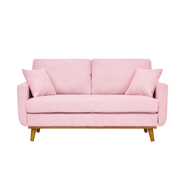 English Elm Asher Mid-Century Corduroy Sofa with Vertical Channel Texture, Tapered Walnut Legs, 2-Pillow Comfort Pink B343P348954